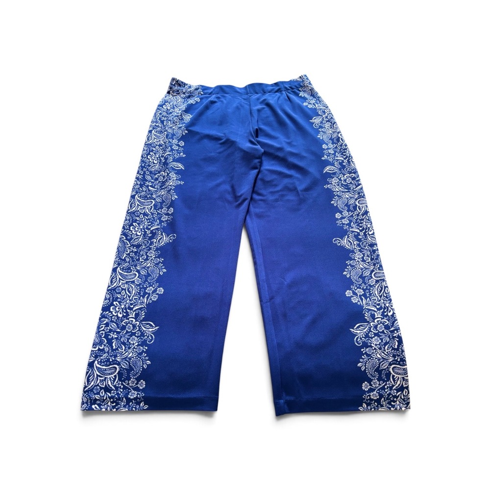 Isaac Mizrahi Live LP Petite Blue Paisley Border Print Pull On Pants EUC
